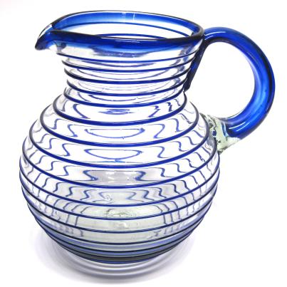 MEXICAN GLASSWARE / Cobalt Blue Spiral 120 oz Large Bola Pitcher / A classic with a modern twist, this pitcher is adorned with a beautiful cobalt blue spiral.